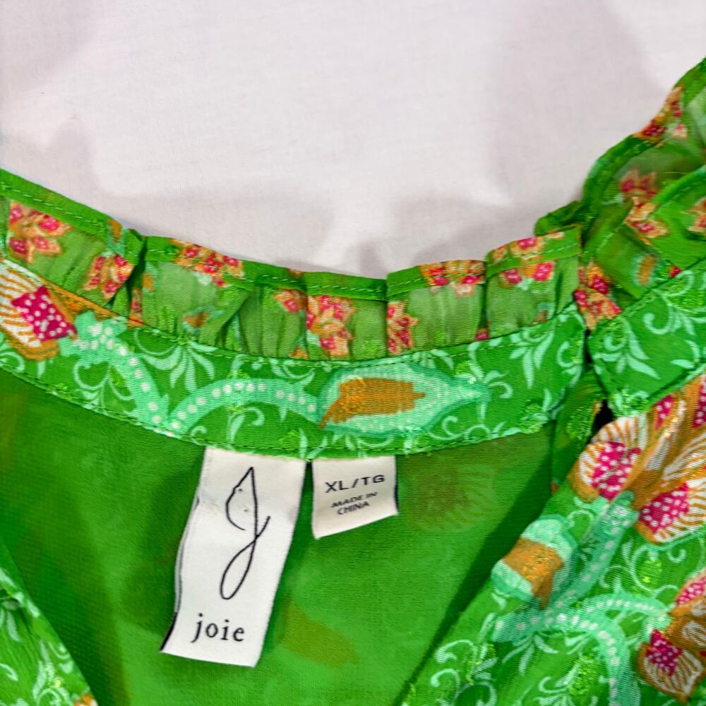 Joie womens lime green floral blouse. Size XL. Career, workwear, ruffle collar - Picture 5 of 7